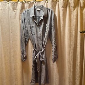 LOFT Gray Green Long Sleeve Shirt Dress